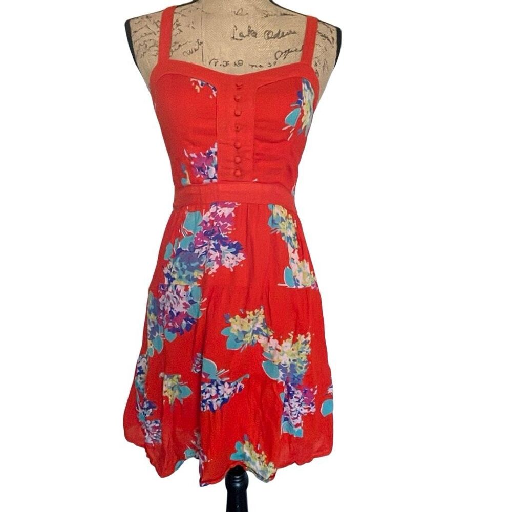 American Eagle Outfitters Red Floral Cross Back Tank Mini Dress - Size 4